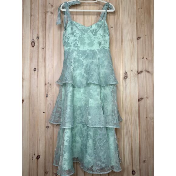 NWT Lulus Glamorous Sweetie Sage Burnout Tie-Strap Bustier Midi Dress Gala L - Picture 2 of 9